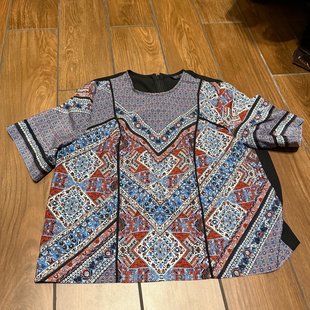 Topshop Black and Blue Silk Scarf Blouse